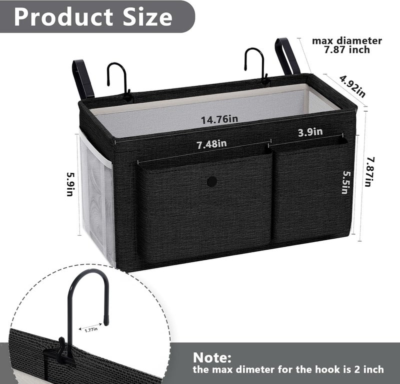 Edudif Bedside Caddy Bedside Organizer with Fixed Straps & Water Bottle Holder, Bunk Bed Caddy ideal for Home, Dorm, Hospital, Crib, Versatile Bedside Storage Solution (Black) - Image 3